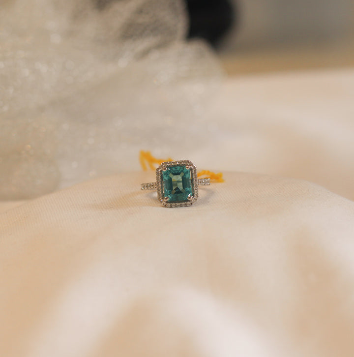 Emerald Cut Diamond Ring (Aqua Blue)
