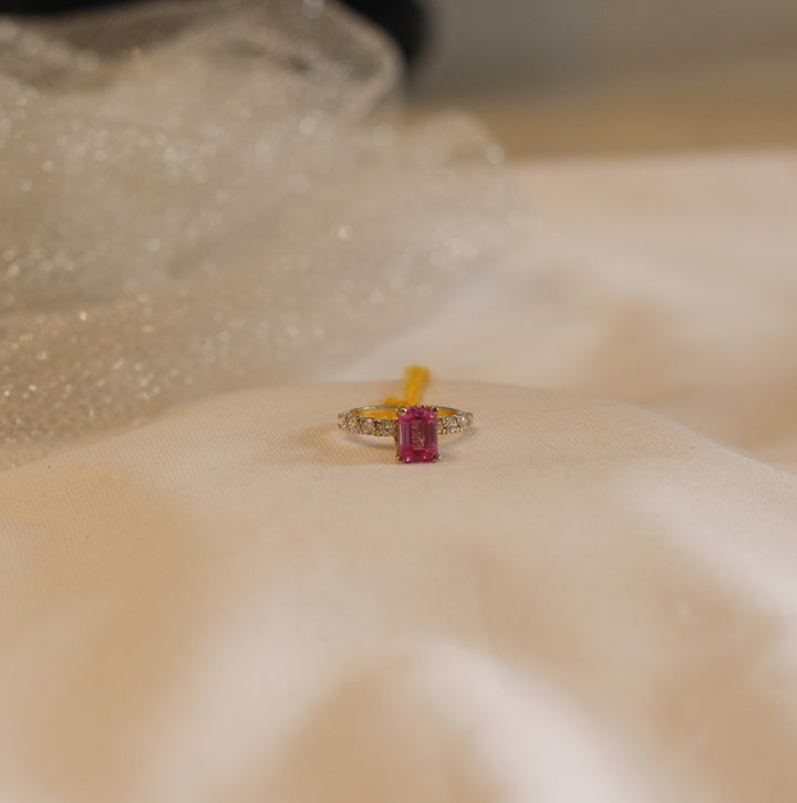 Emerald Cut Pink Ring