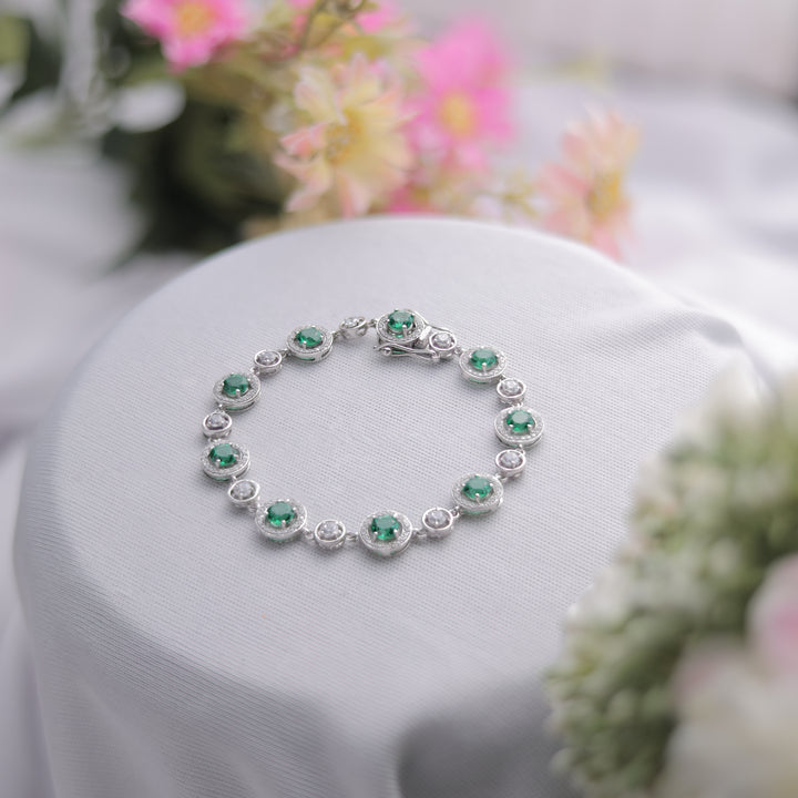 Green Round Cut Bracelet with Swarovski diamonds