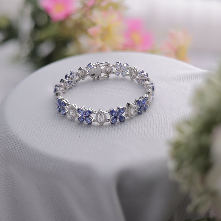 A Blue Floral Bracelet with delicate Swarovski diamonds.