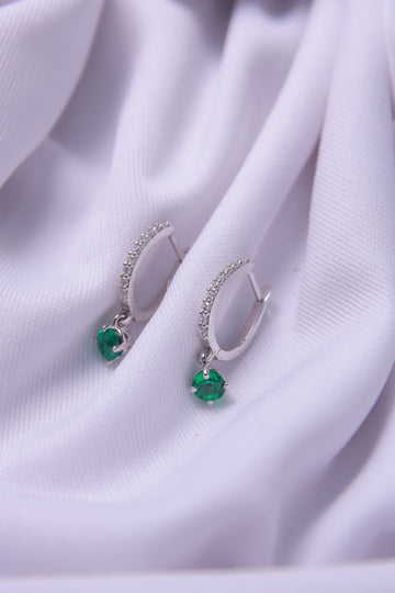 Green Hoop Dangling Earrings in a sleek 925 silver setting.