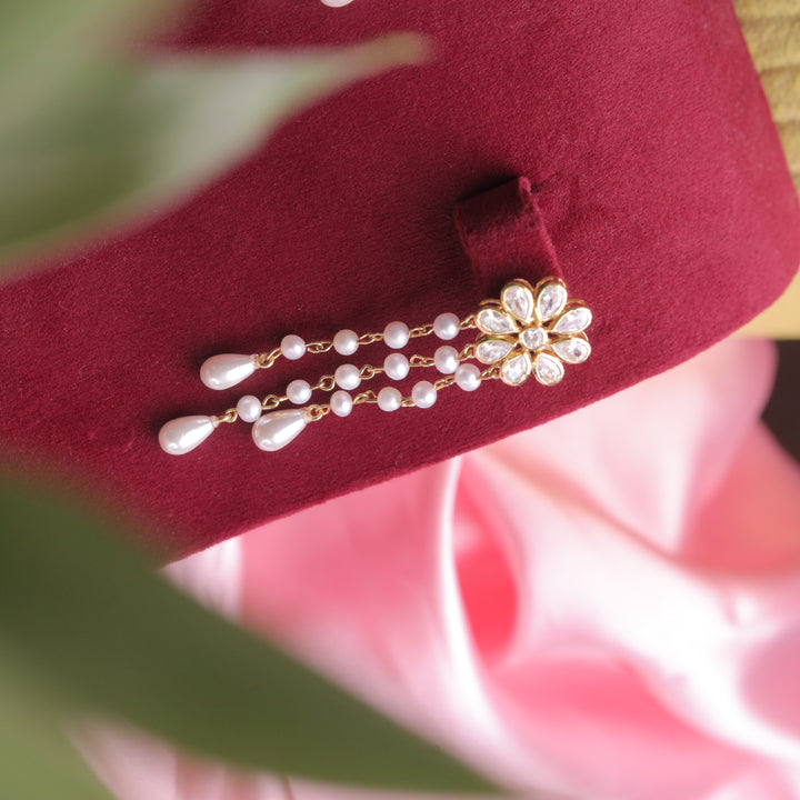 A close-up of Swarovski diamonds and pearls, highlighting the fine craftsmanship.