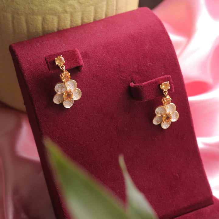 Citrine Floral Earrings designed with a floral pattern in 925 sterling silver