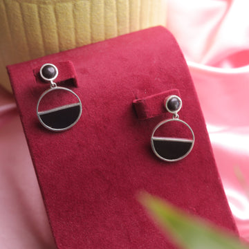 Black Agate Earrings with a sleek silver setting, perfect for a bold statement.