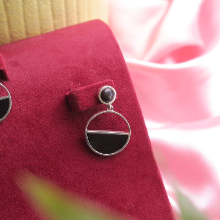 Black Agate Earrings with a sleek silver setting, perfect for a bold statement.