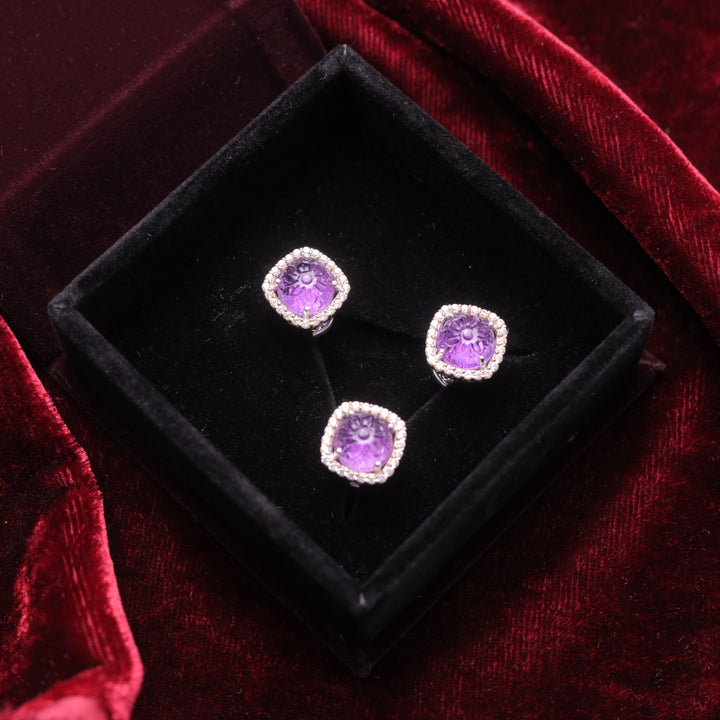 Amethyst with Swarovski Diamond Square Shape