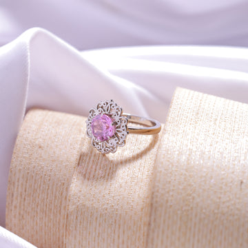 Light Pink Floral Ring – delicate design with a soft pink gemstone in silver