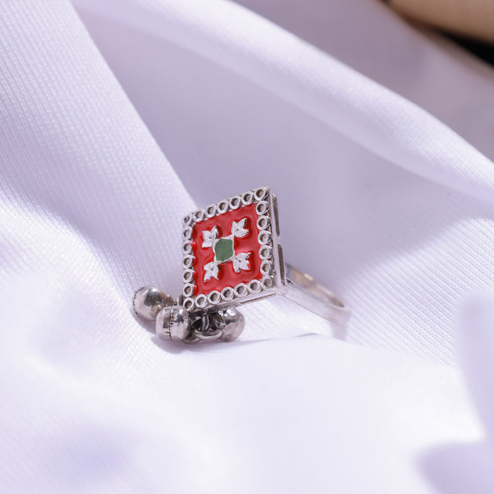 Red Ethnic Meenakari Ring