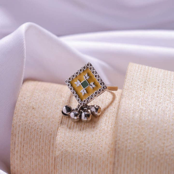 Yellow Ethnic Meenakari Ring – bright yellow gemstone with traditional meenakari design