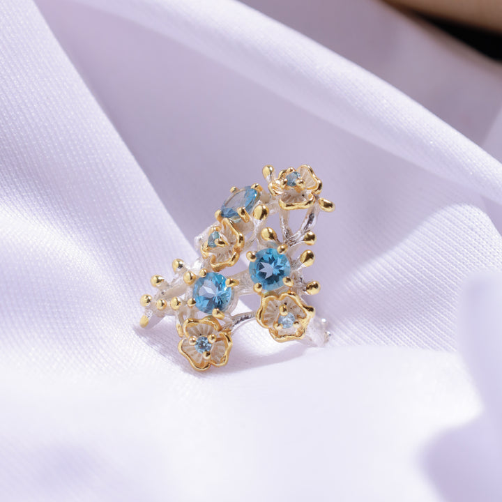 Swiss Blue Topaz Gold Plated Statement Ring