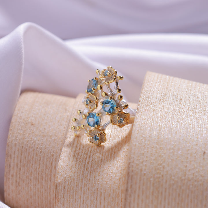 Swiss Blue Topaz Gold Plated Statement Ring