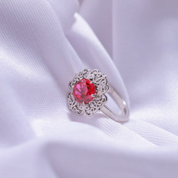 Close-up view of Dark Pink Floral Ring – elegant design with a pink gemstone