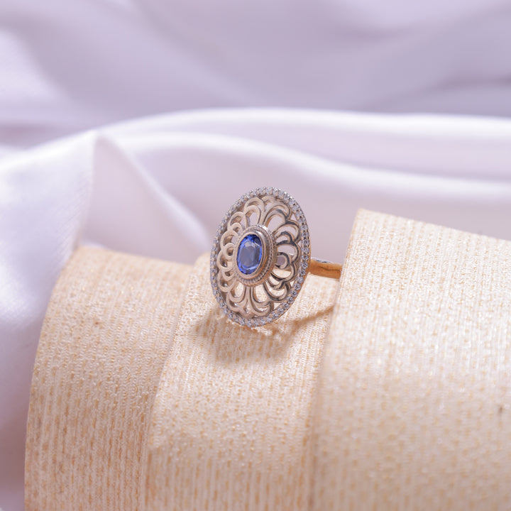 Close-up view of Oval Cut Blue Ring – sleek and elegant design with a blue gemstone