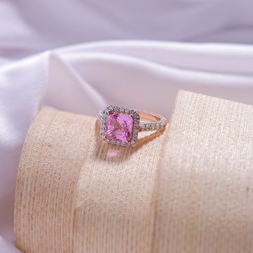 Pink Asscher Ring – elegant 925 silver ring with pink gemstone