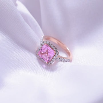 Close-up of Pink Asscher Ring – simple yet classic design