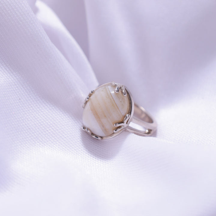 White Agate Ring – smooth white agate gemstone set in 925 silver band