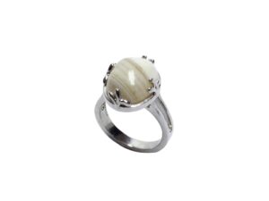 925 Sterling Silver White Banded Agate Ring